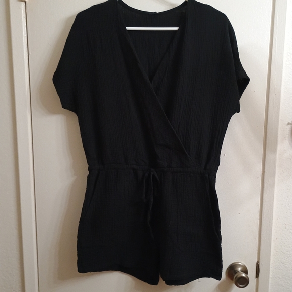 bobi Pants - Black Short Sleeve Romper
